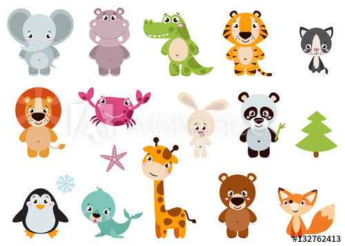 500x357 Big Set Isolated Animals Vector Collection Funny Animals Cute