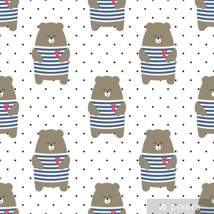 700x700 Cute Bear Seamless Pattern On Polka Dots Background Cartoon