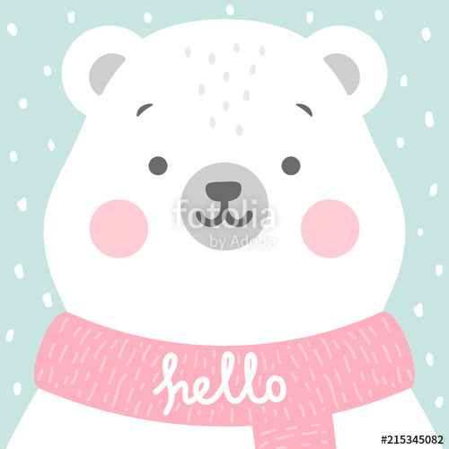 500x500 Cute Bear Vector Print, Baby Shower Card Teddy With Heart Snow