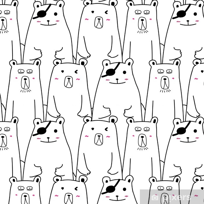 700x700 Hand Drawn Cute Bear Vector Pattern Wall Mural