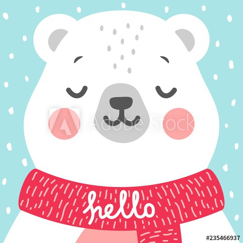 500x500 Cute Bear Vector Print, Baby Shower Card Teddy With Hello Write