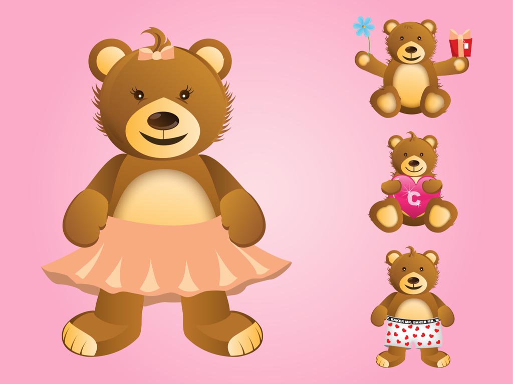 1024x768 Cute Bears Vector Art Graphics