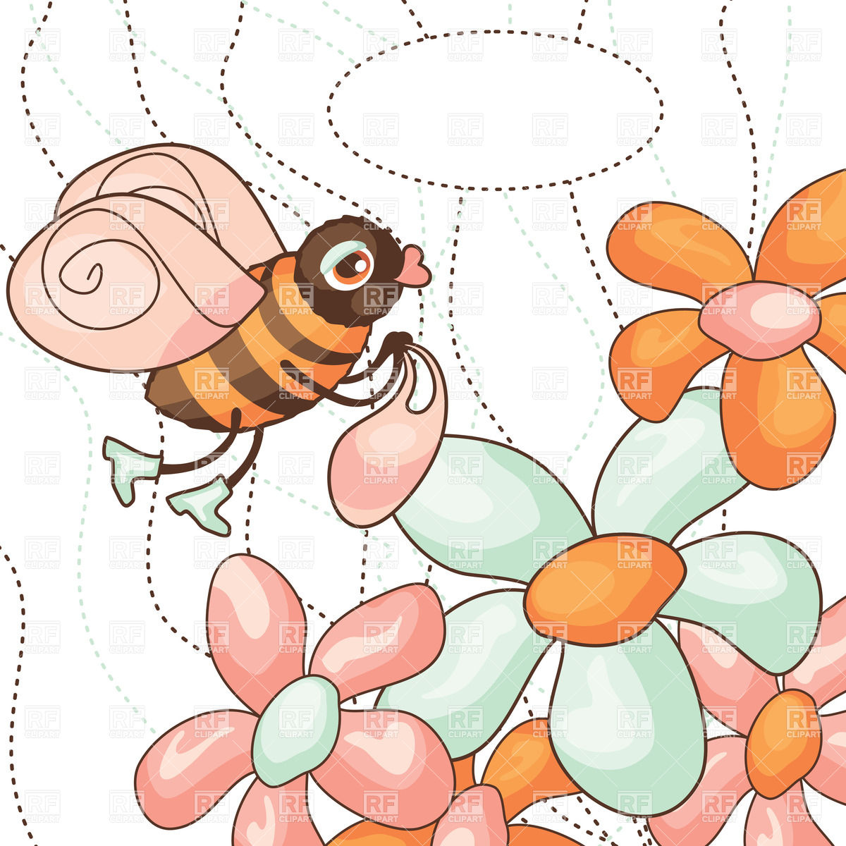 1200x1200 Cute Bee Sipping Nectar From Flowers Vector Image Of Plants