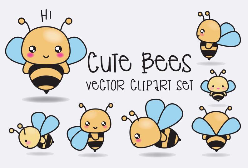 794x540 Premium Vector Clipart Kawaii Bees Cute Bees Clipart Set Etsy