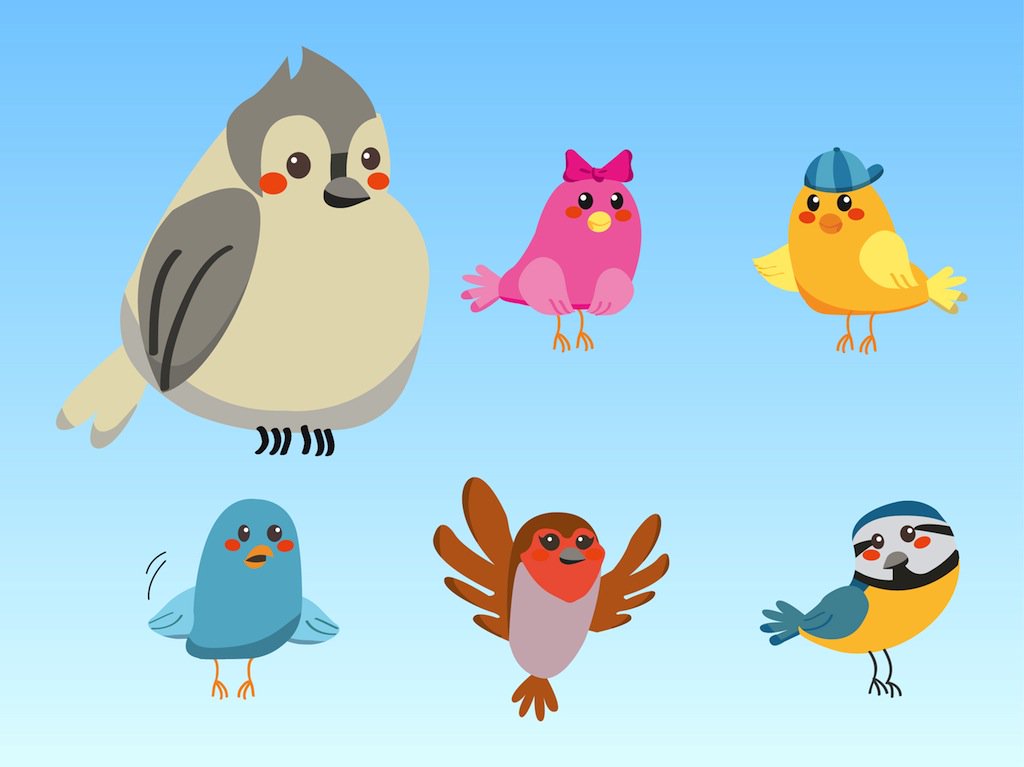 1024x767 Cute Birds Vector Art Graphics