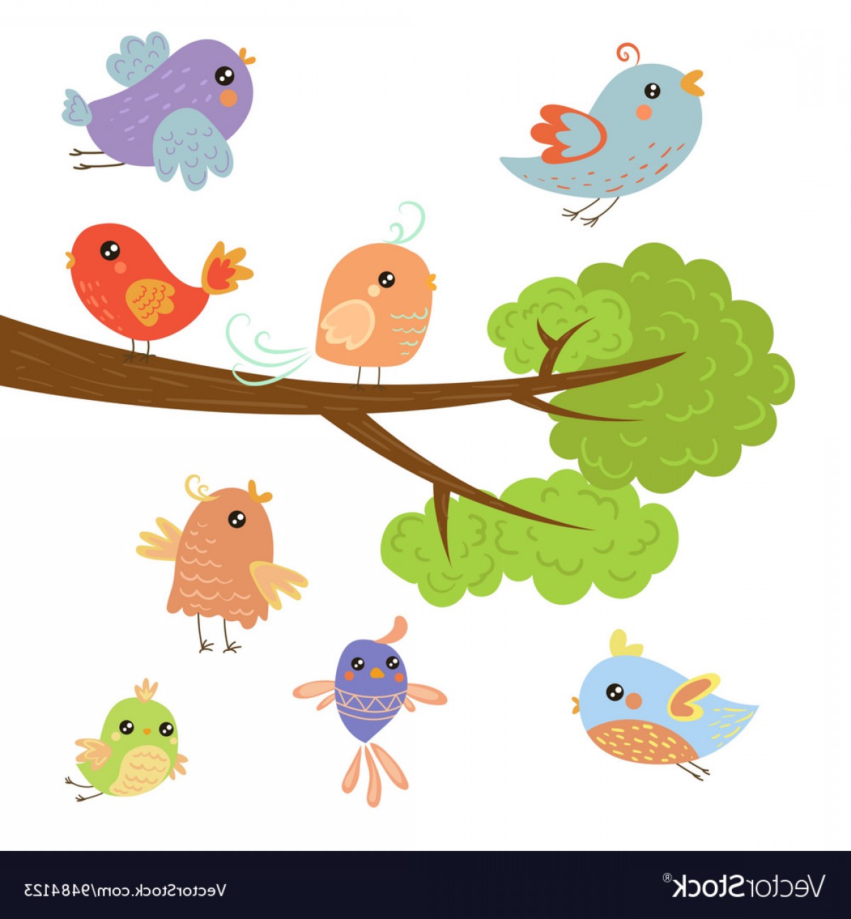 1200x1296 Different Cute Small Birds Sitting And Flying Vector Soidergi