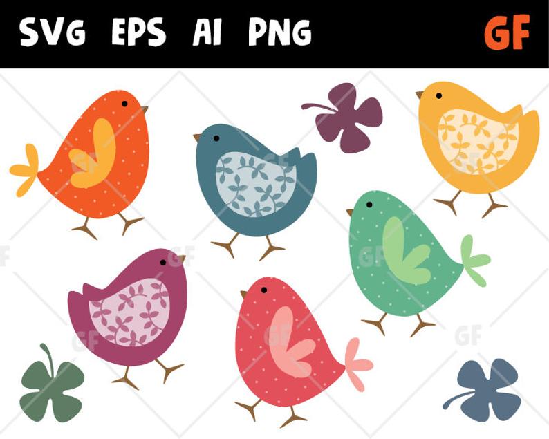 794x635 Funny Birds Vector Clipart Cute Bird Clip Art Colorful Etsy