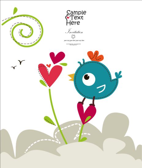 464x550 Blue Bird Cute Card Vector Free Download