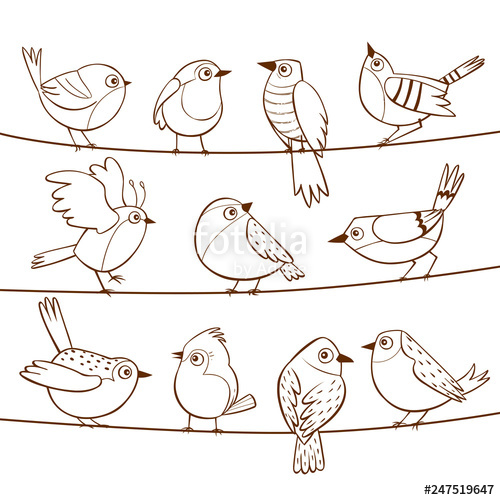 500x500 Collection Of Cute Little Birds Laid On A String Hand Drawn