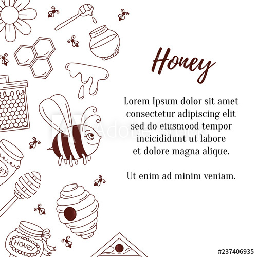 500x500 Honey Doodle Line Icons Cute Row Border Vector Template