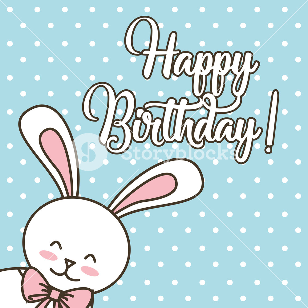 Happy Birthday Card Cartoon Cute Bunny With Bow Vector 1000x1000 Happy Birthday Card Cartoon Cute Bunny With Bow Vector