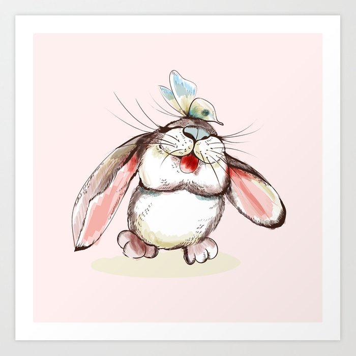 700x700 Cute Bunny With Butterfly Vector Illustration Art Print