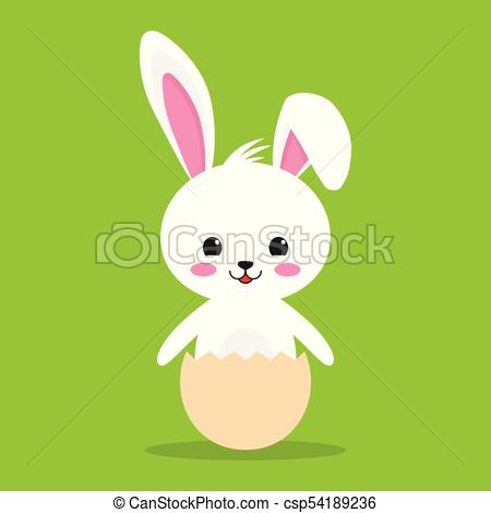 450x470 Happy Easter Rabbit, White Cute Bunny Vector Illustration On Blue
