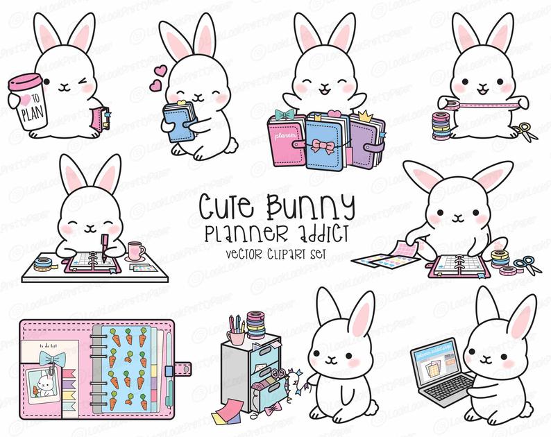 794x630 Premium Vector Clipart Kawaii Bunny Cute Bunnies Planner Etsy