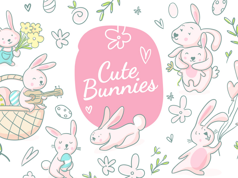 800x600 Cute Bunnies Vector Set