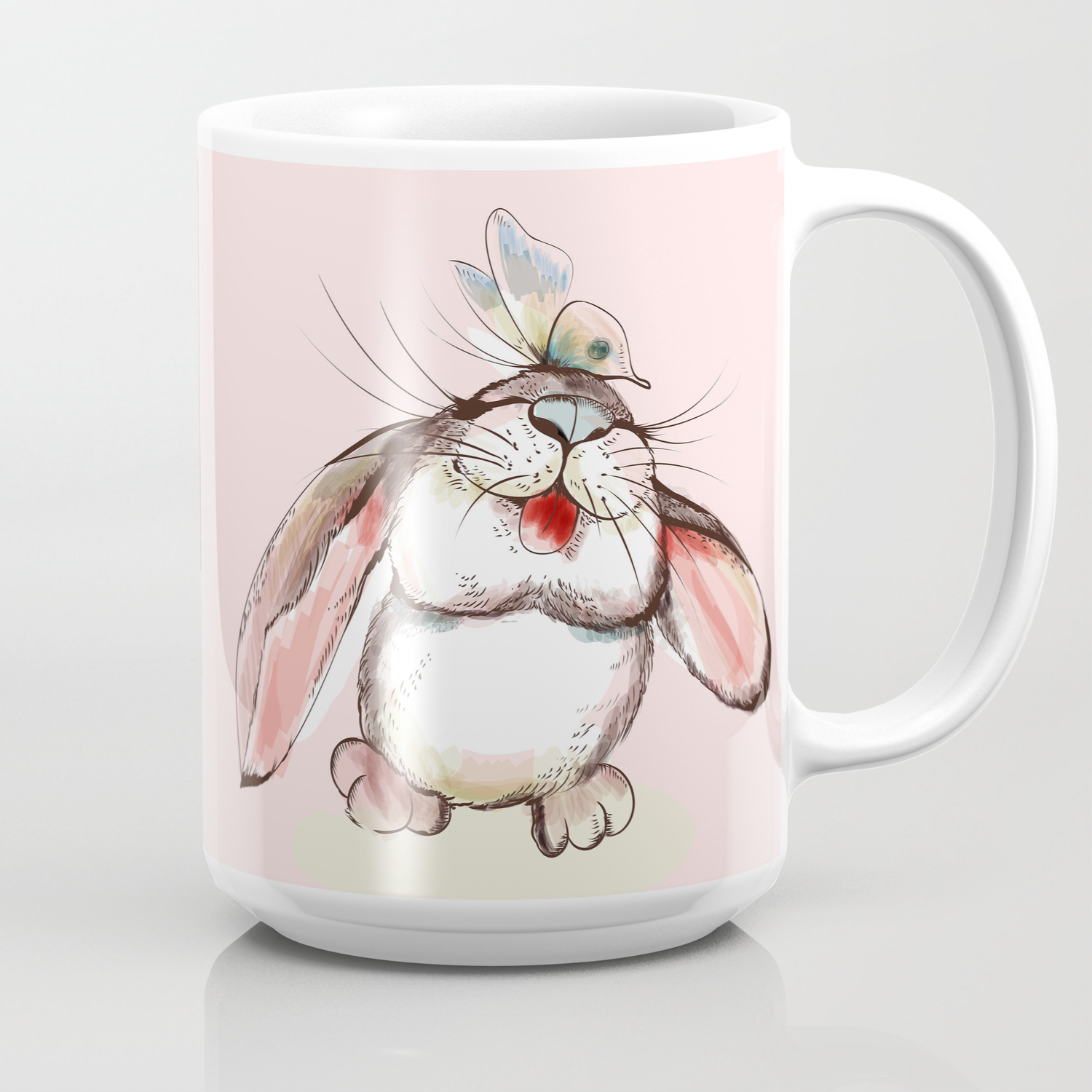 1500x1500 Cute Bunny With Butterfly Vector Illustration Coffee Mug