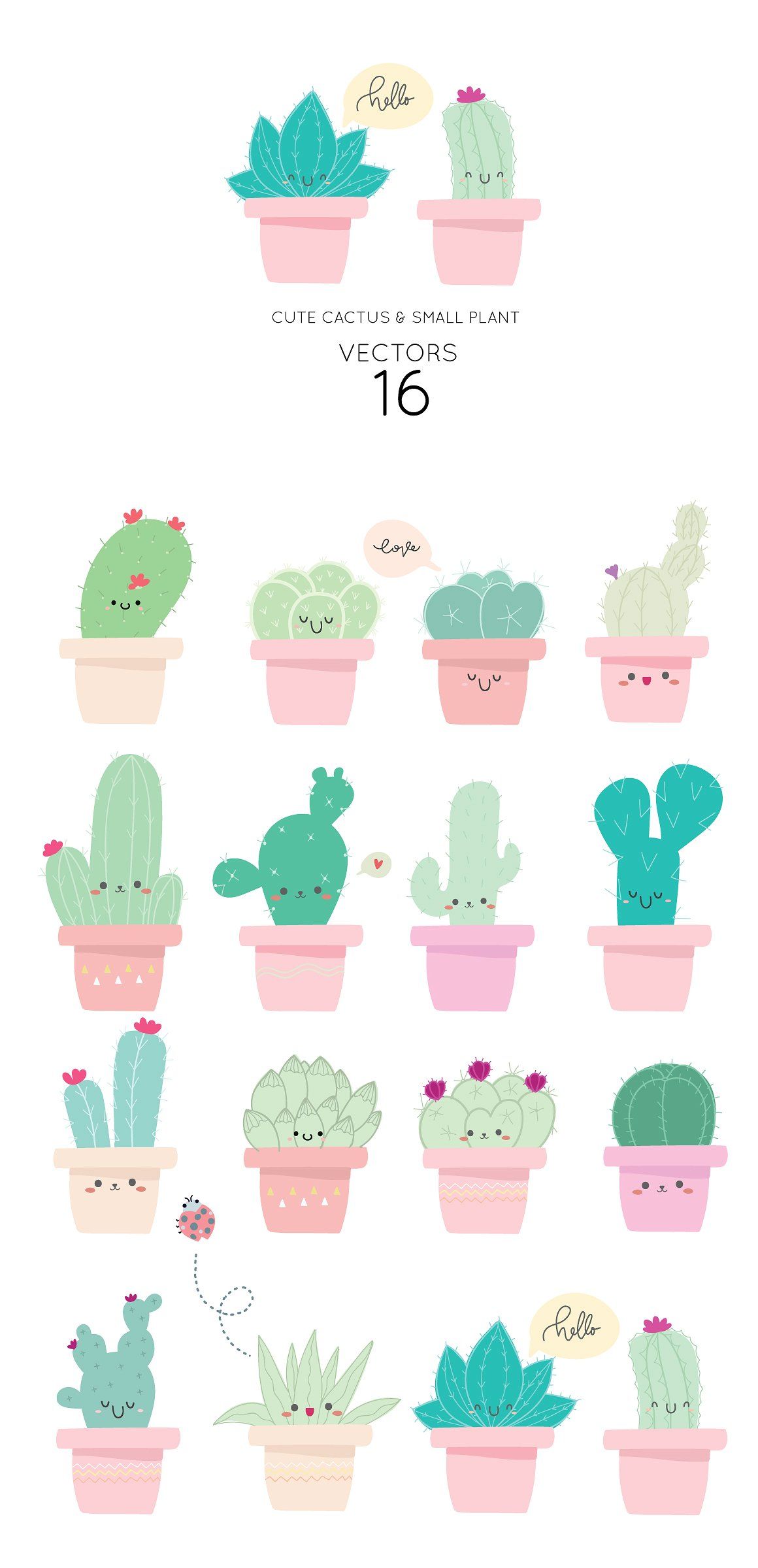 1160x2400 Cute Cactus Vector Elements