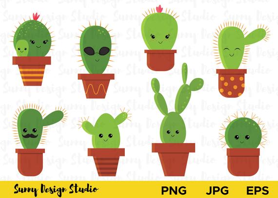 570x407 Cute Cactus Clipart Cacti Clip Art Set Cartoon Cactus With Etsy
