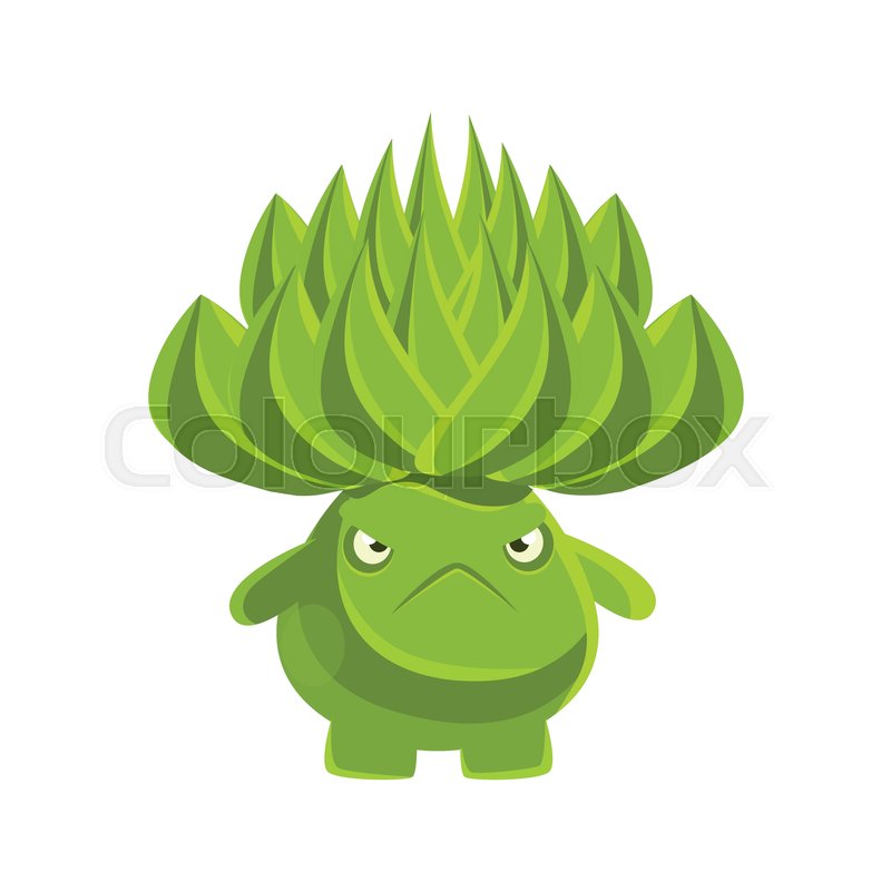 800x800 Green Cute Cactus With Sad Face Stock Vector Colourbox