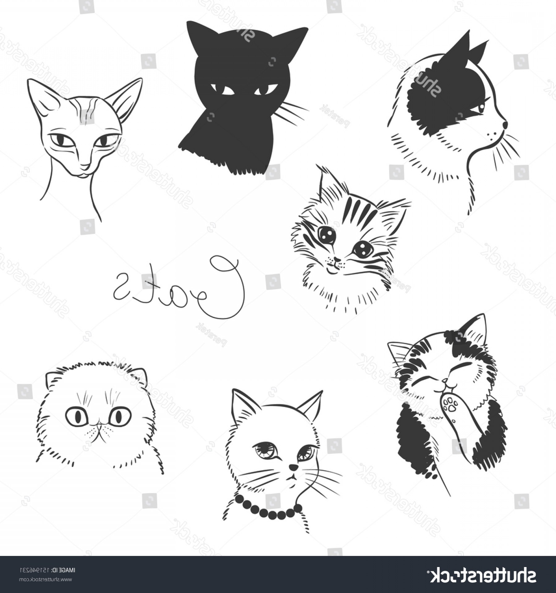1800x1920 Cute Cats Vector Illustration Black White Soidergi