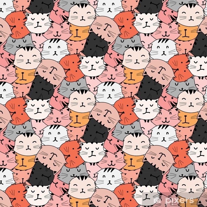 700x700 Hand Drawn Cute Cat Vector Pattern Doodle Art Wall Mural