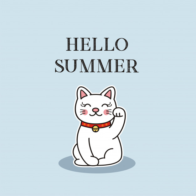 626x626 Hello Summer With Cute Cat, Vector Illustration Vector Premium
