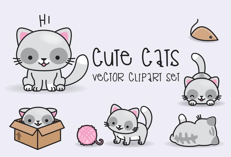 794x540 Premium Vector Clipart Kawaii Cats Cute Cats Clipart Set Etsy