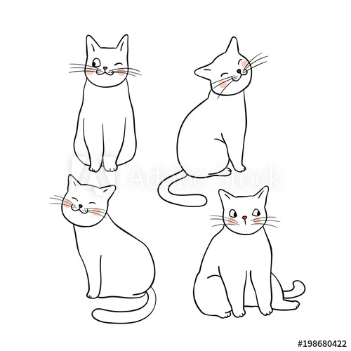 500x500 Vector Illustration Character Design Outline Of Cute Cat Draw