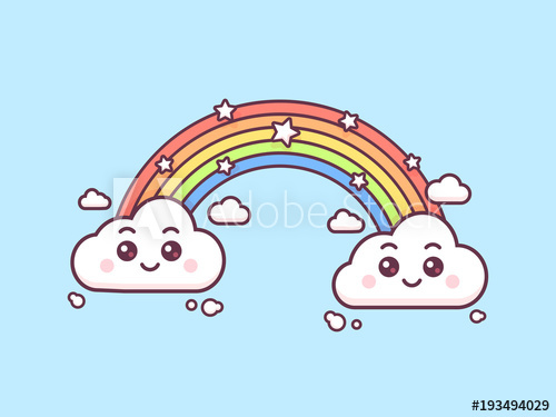 500x375 Magic Rainbow With Cute Clouds Vector Kawaii Style Illustration