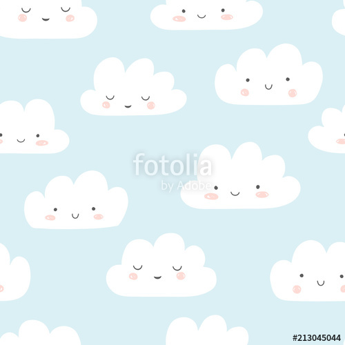 500x500 Smiling Clouds Vector Pattern Cute Sky Seamless Background Hand