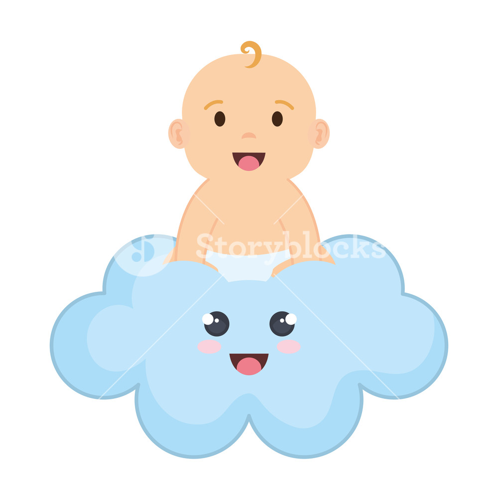1000x1000 Cute And Little Boy Baby In Cloud Vector Illustration Design