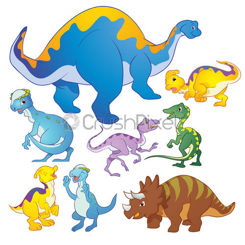 500x500 Cute Group Dinosaurs Vector Many Actions, Stock Vector Crushpixel