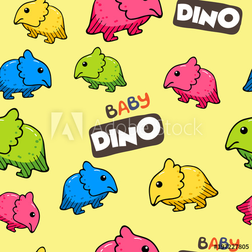 500x500 Seamless Pattern With Baby Dino Cute Dinosaur Vector Illustration