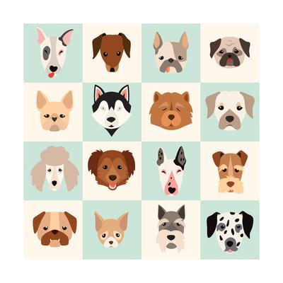 400x400 Set Of Cute Dogs Icons Vector Flat Illustrations Art Print