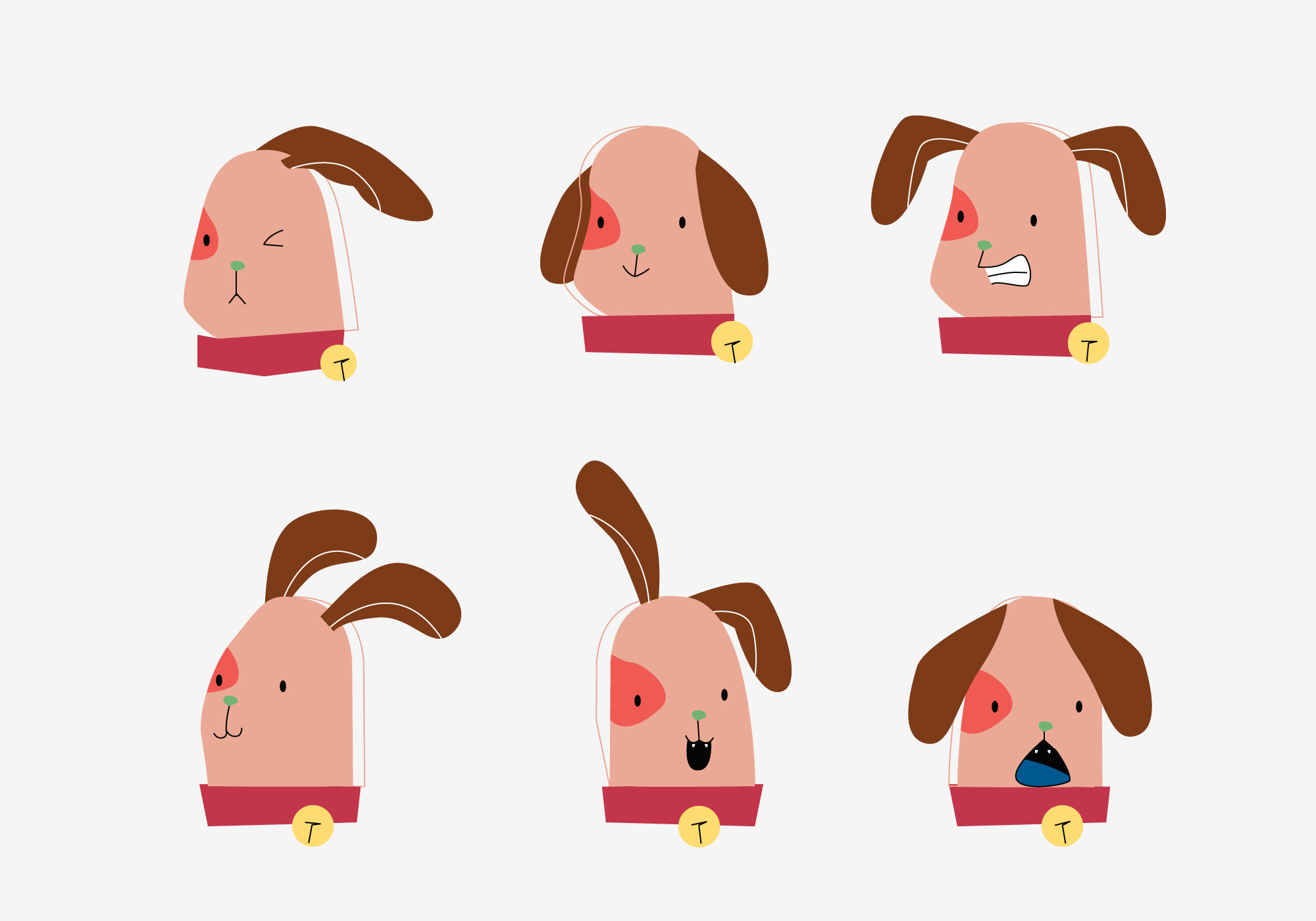 2000x1400 Cute Dog Puppy Head Emotion Vector Flat Illustration