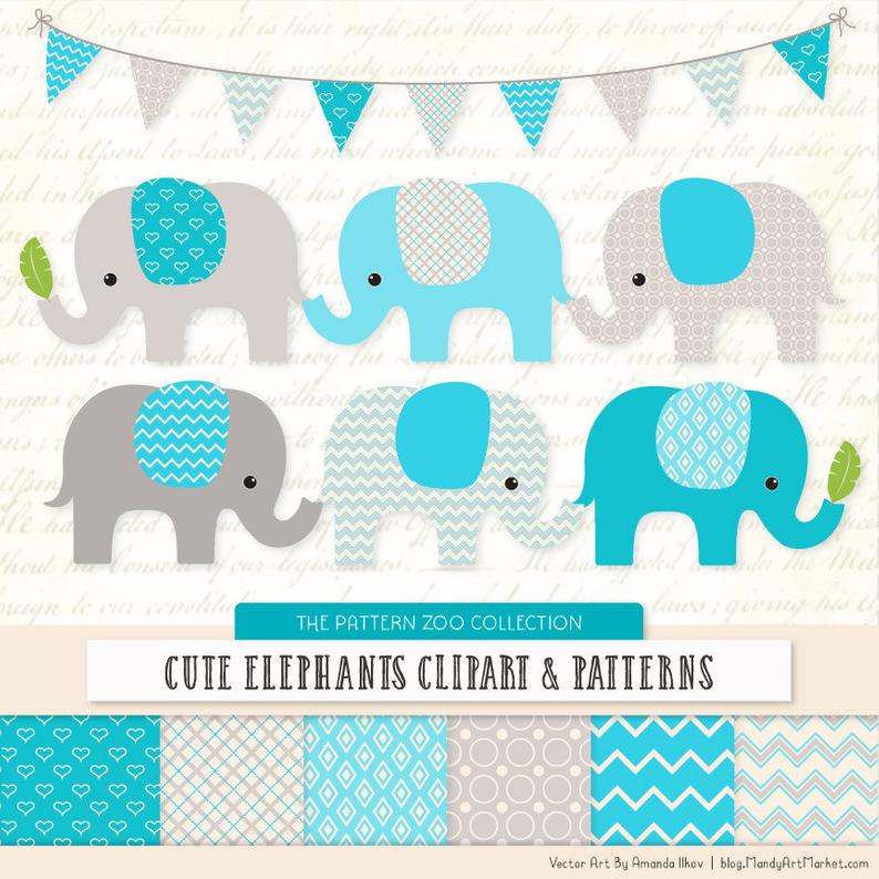 794x794 Patterned Tropical Blue Elephants Clipart And Digital Papers Etsy