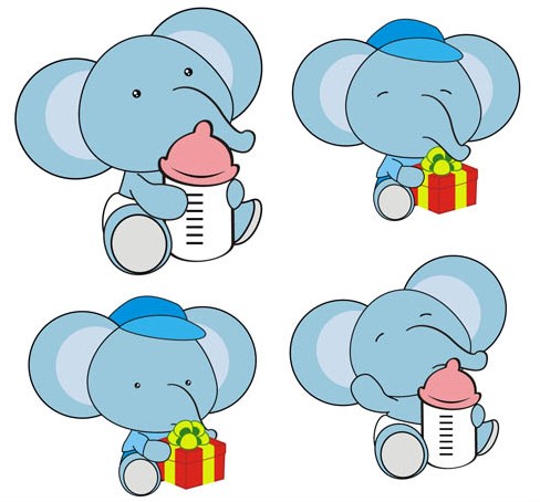 488x454 Cute Color Elephants Vectors Graphic Free Download