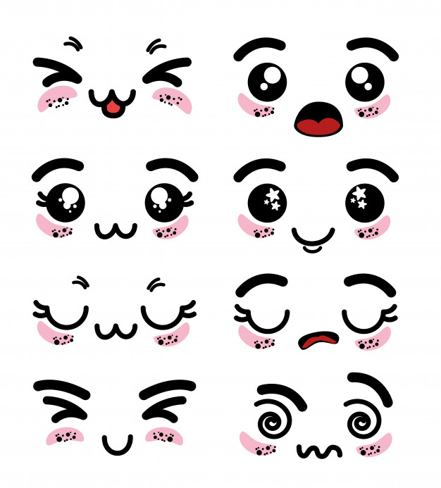 626x693 Set Of Cute Lovely Kawaii Emoticon Vector Premium Download