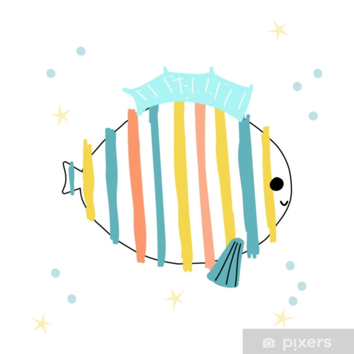 700x700 Cute Kids Print With Colorful Fish Vector Hand Drawn Illustration