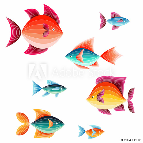 499x500 Set Of Colorful, Cute Fish Vector Illustration