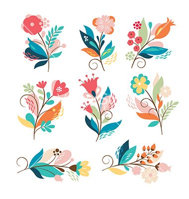 380x400 Set Of Cute Cartoon Flowers Vector