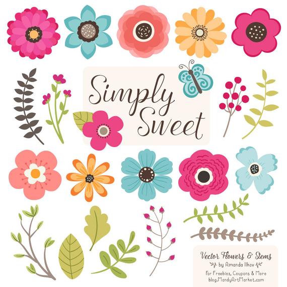 570x570 Cute Flowers Clipart In Bohemian Bohemian Vector Flowers Etsy