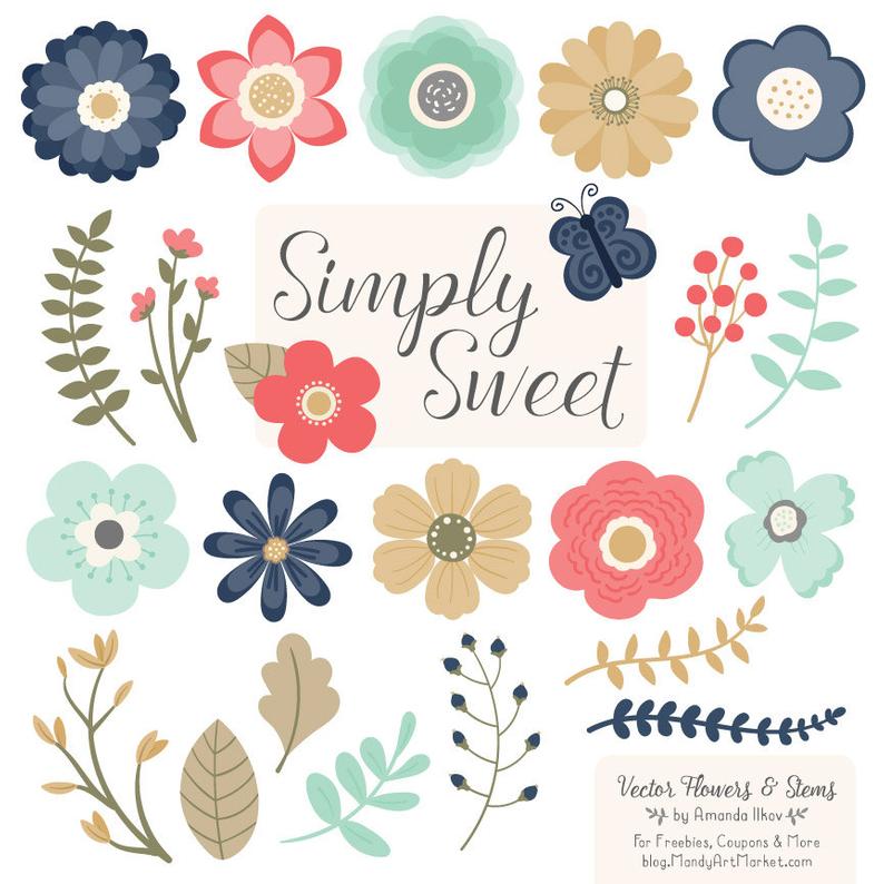 794x794 Cute Flowers Clipart In Modern Chic Modern Chic Vector Etsy