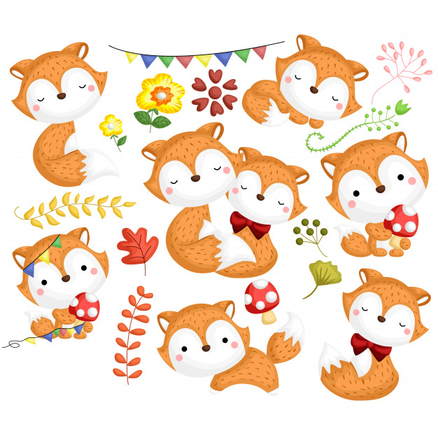 626x626 Cute Fox Vector Set Vector Premium Download