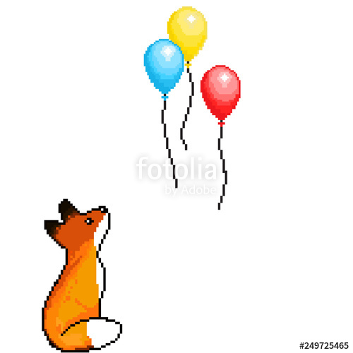 500x500 Pixel Art Cute Balloons Set And Cute Fox Vector Illustration