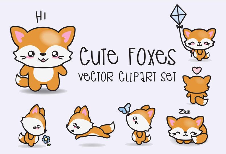 794x540 Premium Vector Clipart Kawaii Foxes Cute Foxes Clipart Set Etsy