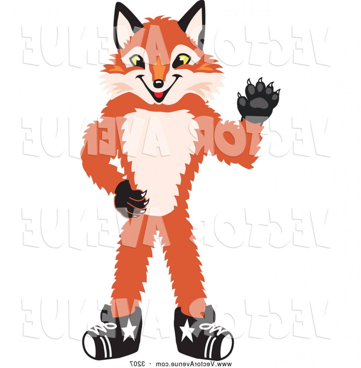 1228x1252 Vector Of A Cute Fox Mascot Cartoon Character Waving