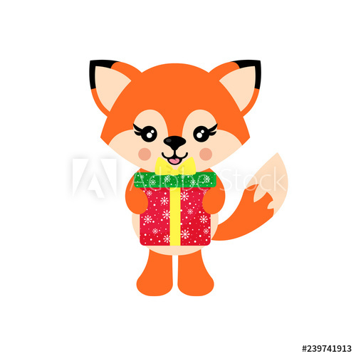 500x500 Cartoon Cute Fox Vector And Christmas Present