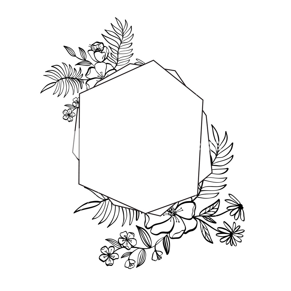 Graphic Floral Geometry Frame Vector Leaves And Flowers In Cute 1000x1000 Graphic Floral Geometry Frame Vector Leaves And Flowers In Cute