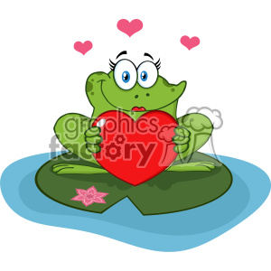 300x300 Cute Frog Female Cartoon Mascot Character In A Pond Holding